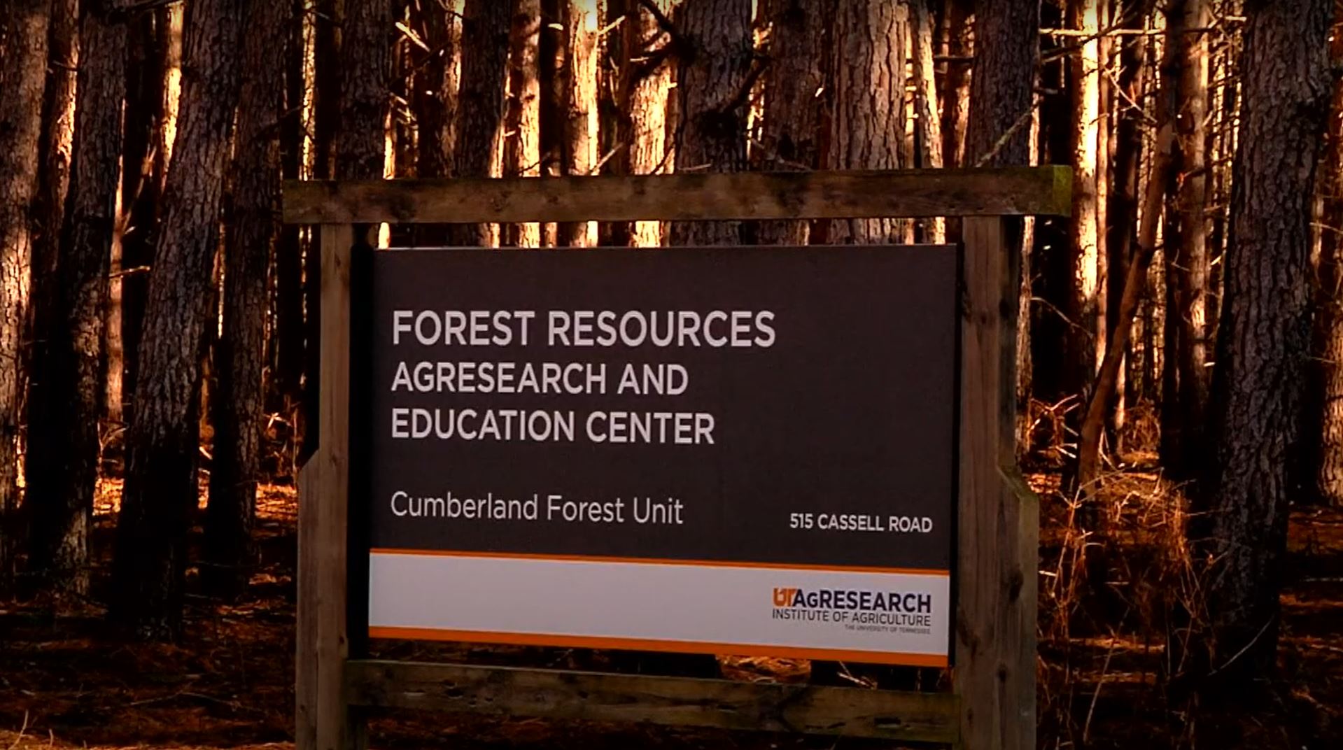 Sign for Forest Resources AgResearch and Education Center at Cumberland Forest Unit for UT AgResearch.